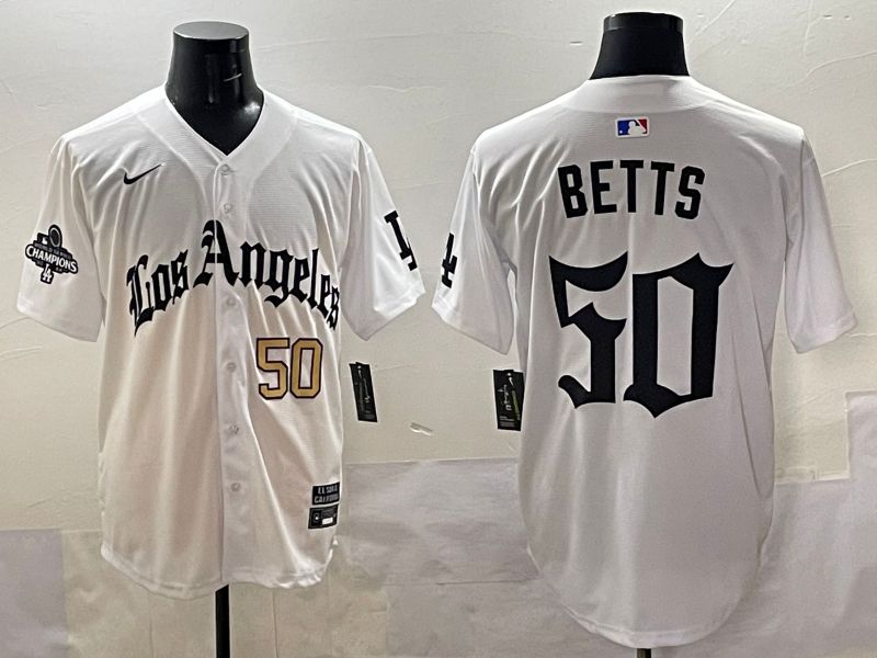Men 2025 Los Angeles Dodgers #50 Betts White Five generations Joint Name Nike MLB Jersey style 5184